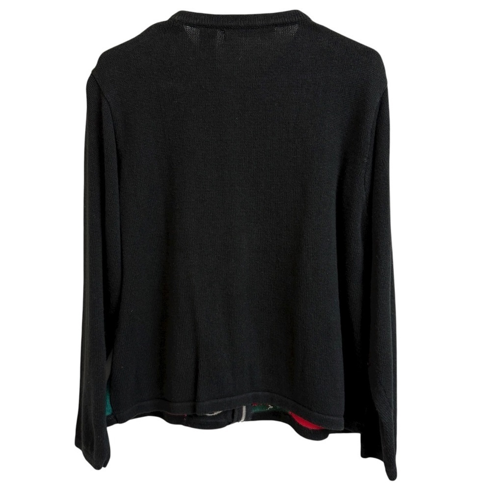 Vtg Victoria Jones Womens Sz XL Black Red Full Zip Christmas Sweater Grandmacore - Picture 2 of 9